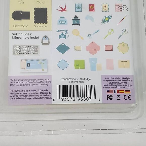 Cricut SENTIMENTALS Cartridge - Shapes Phrases Cards Tags Butterfly Bee Owl -NEW - Picture 4 of 5